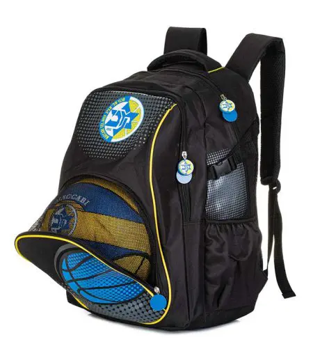 School backpack with a basketball compartment