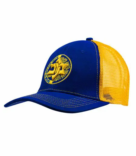 כובע רשת מכבי כחול עם לוגו צהוב
