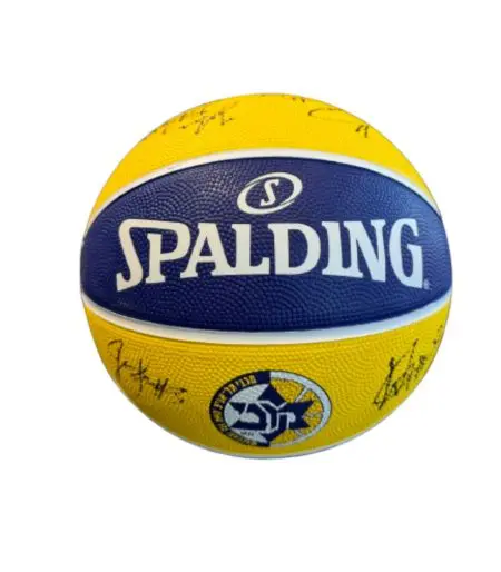 כדורסל SPALDING צהוב כחול חתום על ידי שחקני מכבי תל אביב