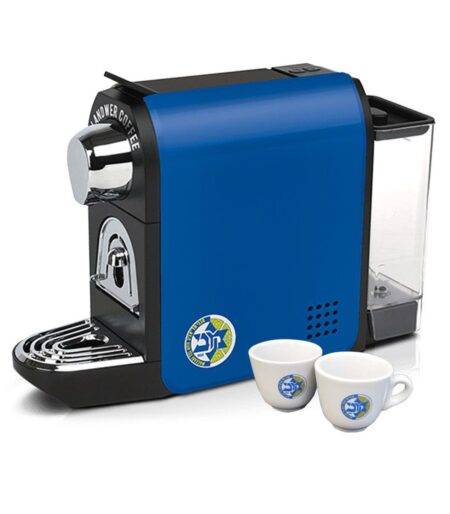 Maccabi branded blue Landwer coffee machine + espresso cups